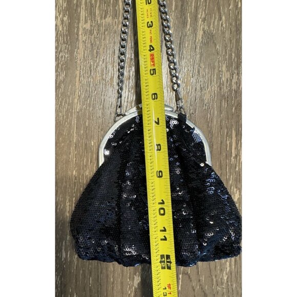 Black Sequin Silver Chain Clasp Tote Wristlet Bag 90s Y2k Whimsygoth Old Money - Picture 4 of 8